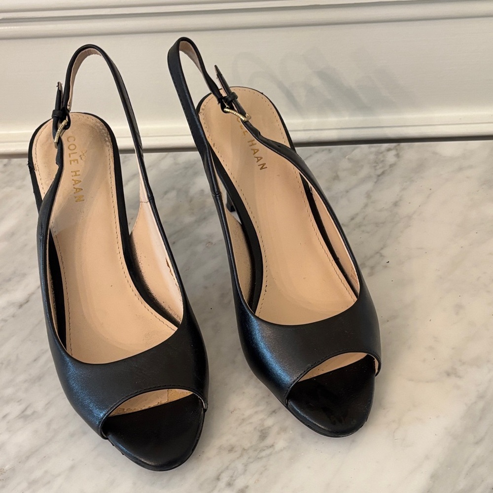 Cole Haan Black Peep-Toe Slingback Heels